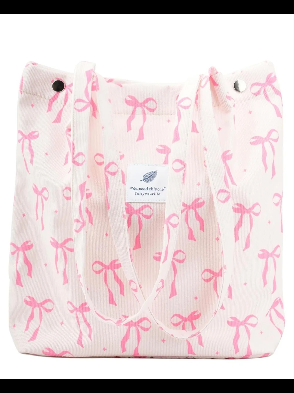 Corduroy Pink Bow Print Tote Bag